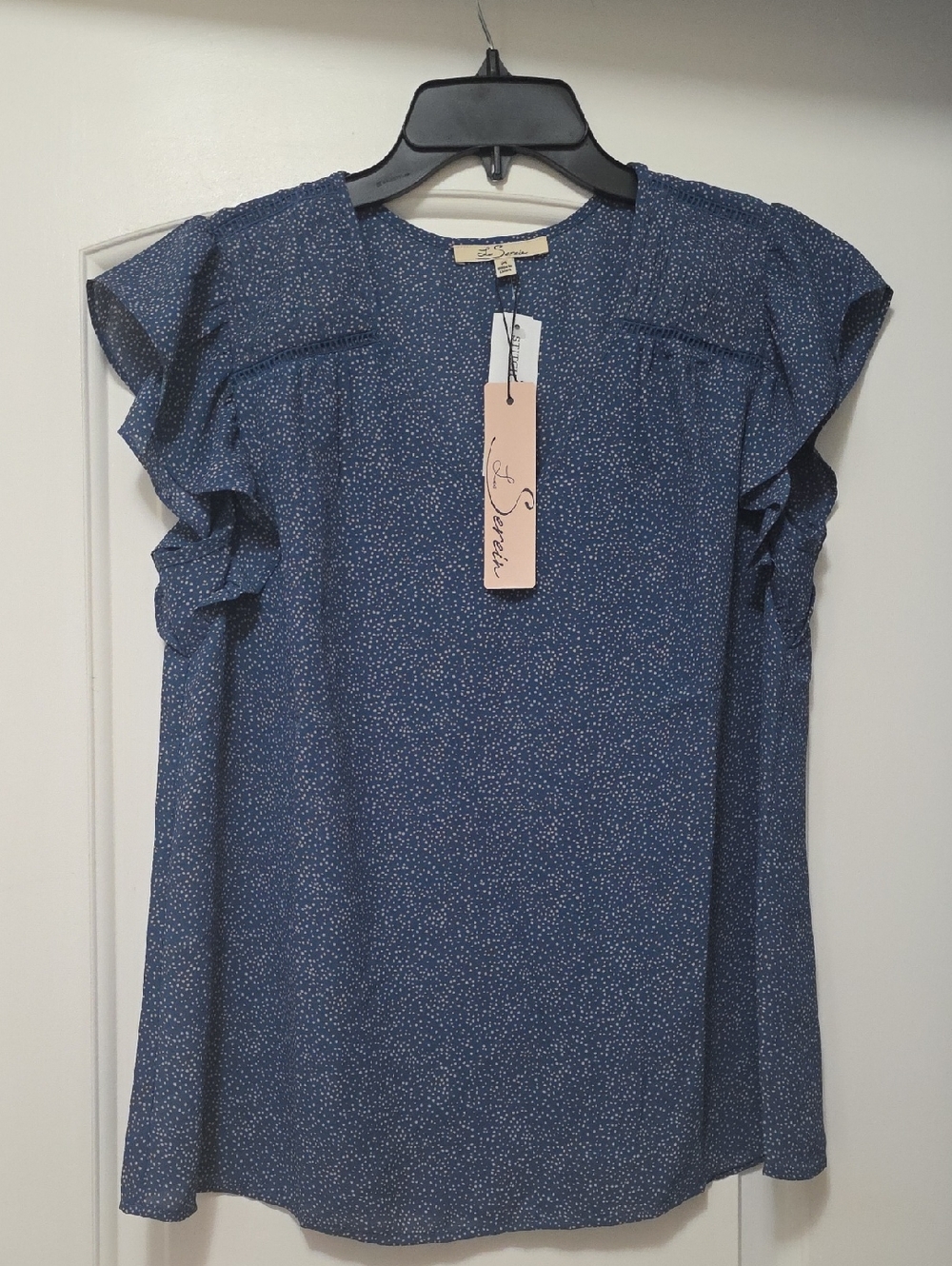 Maeve Navy Speckle Ruffle Sleeve Blouse